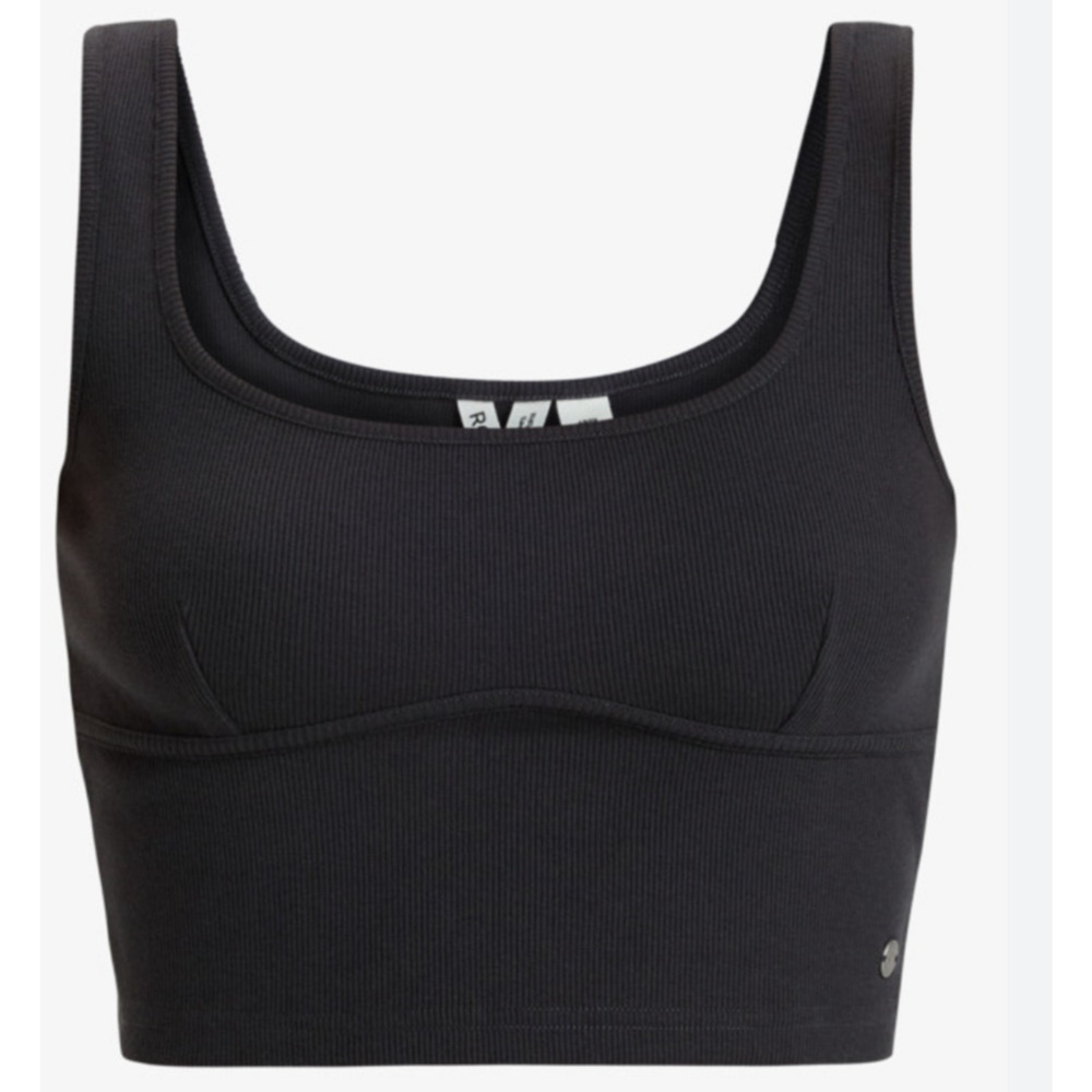 Roxy Women's Pretty Please Crop Ribbed Black Tank Top Scoop Neck XL NWT